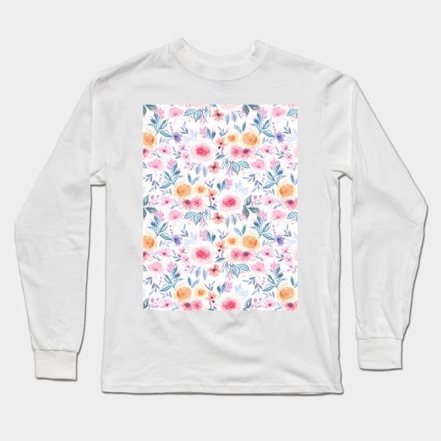 Watercolor flowers and leaves 2 Long Sleeve T-Shirt by katerinamk